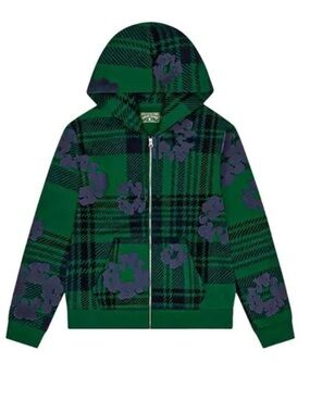 Denim Tears Plaid Cotton Wreath Zip Hoodie Green FW25 Size L NWT